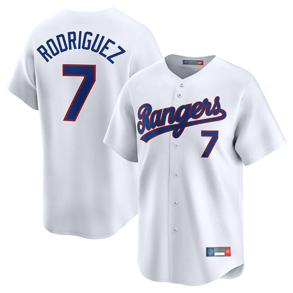 Silnrao T.Rangers #7 Ivan Rodriguez Player White Home Limited Stitched Jerseys