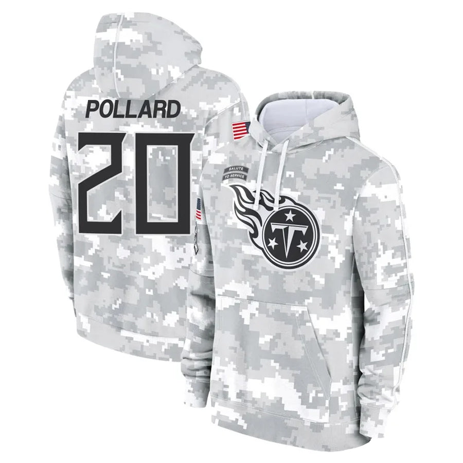 Silnrao T.Titans #20 Tony Pollard Player Arctic Camo Salute To Service Hoodies Game Stitched Jerseys