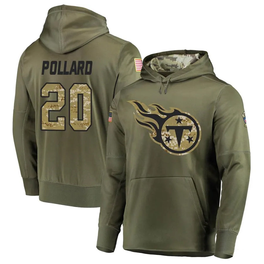 Silnrao T.Titans #20 Tony Pollard Player Camo Salute To Service Hoodies Olive Stitched Jerseys