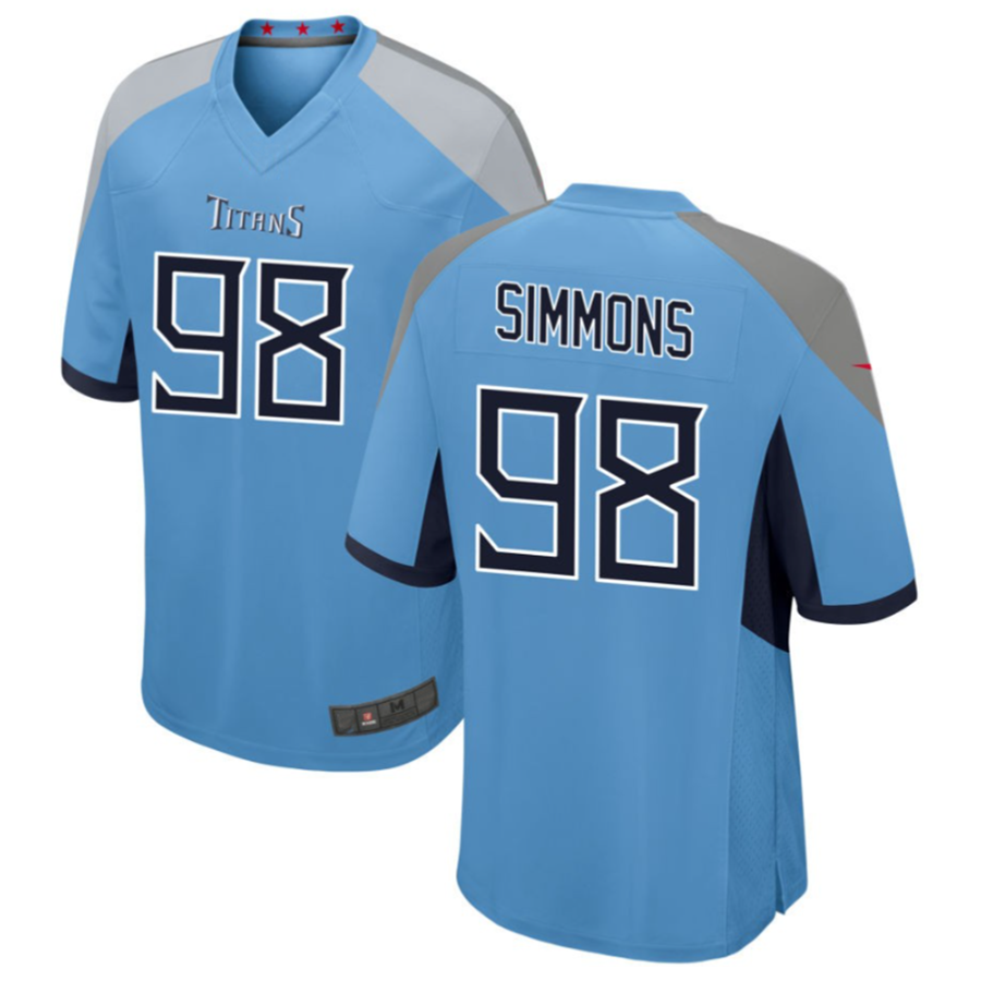Silnrao T.Titans #98 Jeffery Simmons Light Blue Player Game Jersey American Stitched Jerseys