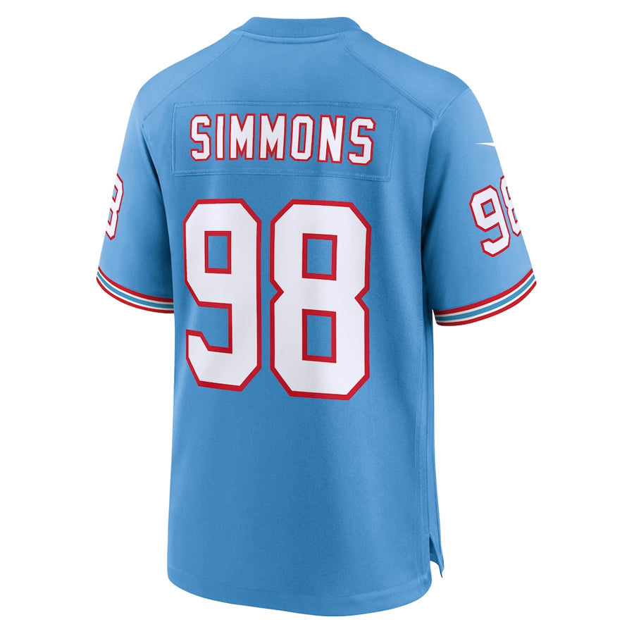 Silnrao T.Titans #98 Jeffery Simmons Player Light Blue Throwback Alternate Game Stitched Jerseys
