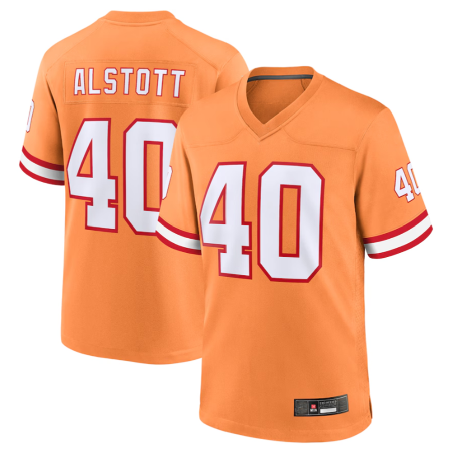 Silnrao TB.Buccaneers #40 Mike Alstott Orange Throwback Game Jersey American Stitched Jerseys