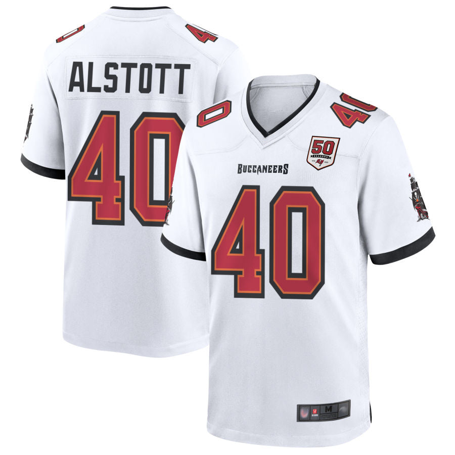 Silnrao TB.Buccaneers #40 Mike Alstott Player White 50th Anniversary Game Stitched Jerseys