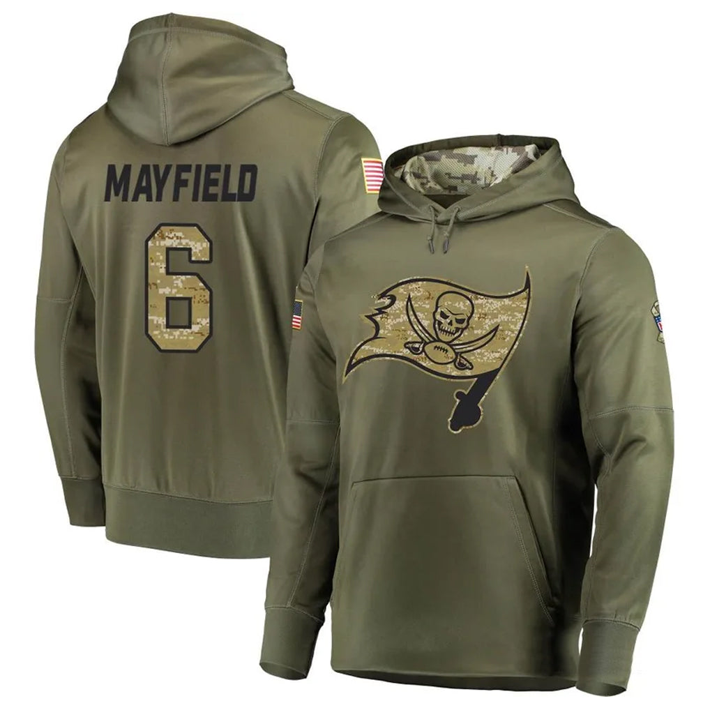 Silnrao TB.Buccaneers #6 Baker Mayfield Player Olive Salute to Service Pullover Hoodie Stitched Jerseys