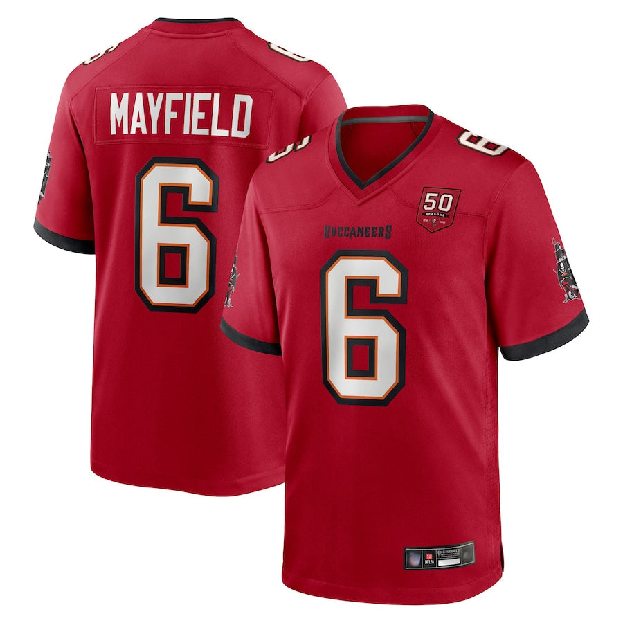 Silnrao TB.Buccaneers #6 Baker Mayfield Player Red 50th Anniversary Game Stitched Jerseys