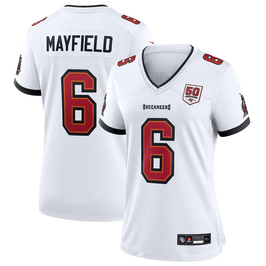 Silnrao TB.Buccaneers #6 Baker Mayfield Player White 50th Anniversary Game Stitched Jerseys