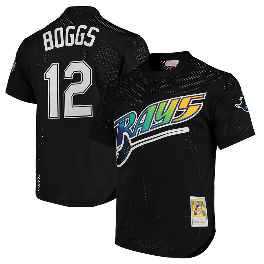 Silnrao TB.Rays #12 Wade Boggs Player Black Mitchell & Ness Cooperstown Replica Stitched Jerseys