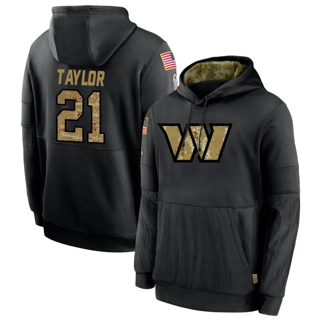 Silnrao W.Commanders #21 Sean Taylor Player Black Salute to Service Hoodies Stitched Jerseys