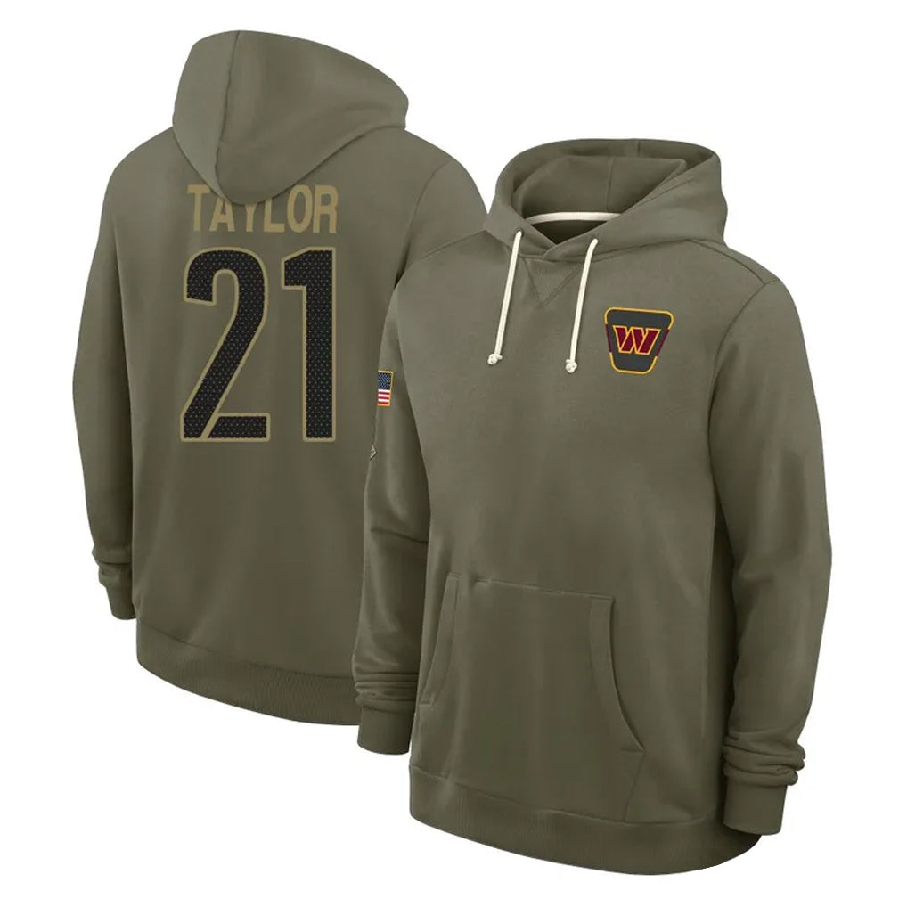 Silnrao W.Commanders #21 Sean Taylor Player Olive Salute to Service Hoodies Stitched Jerseys