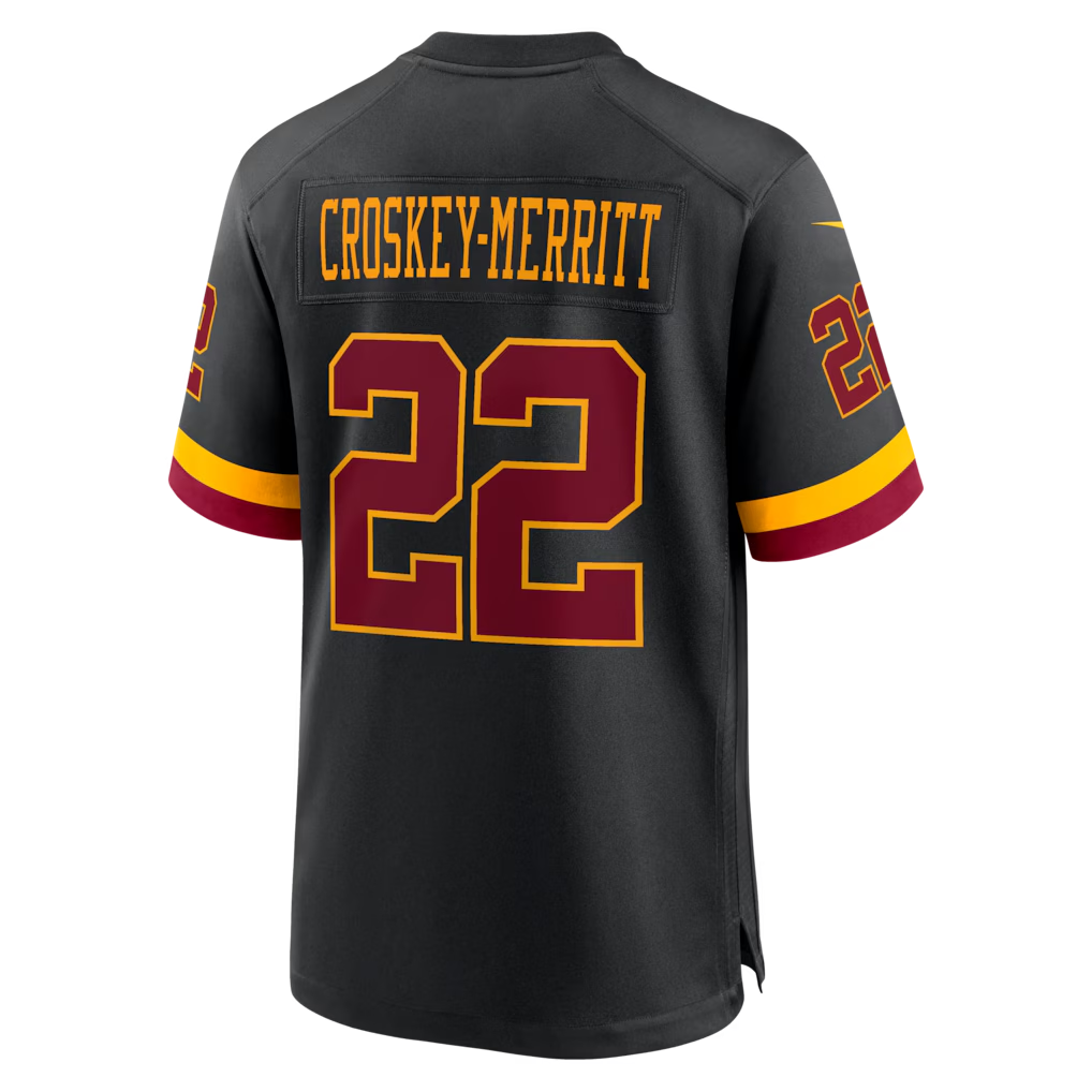 Silnrao W.Commanders #22 Jacory Croskey-Merritt Black Hail Raiser Alternate Game Stitched Jerseys