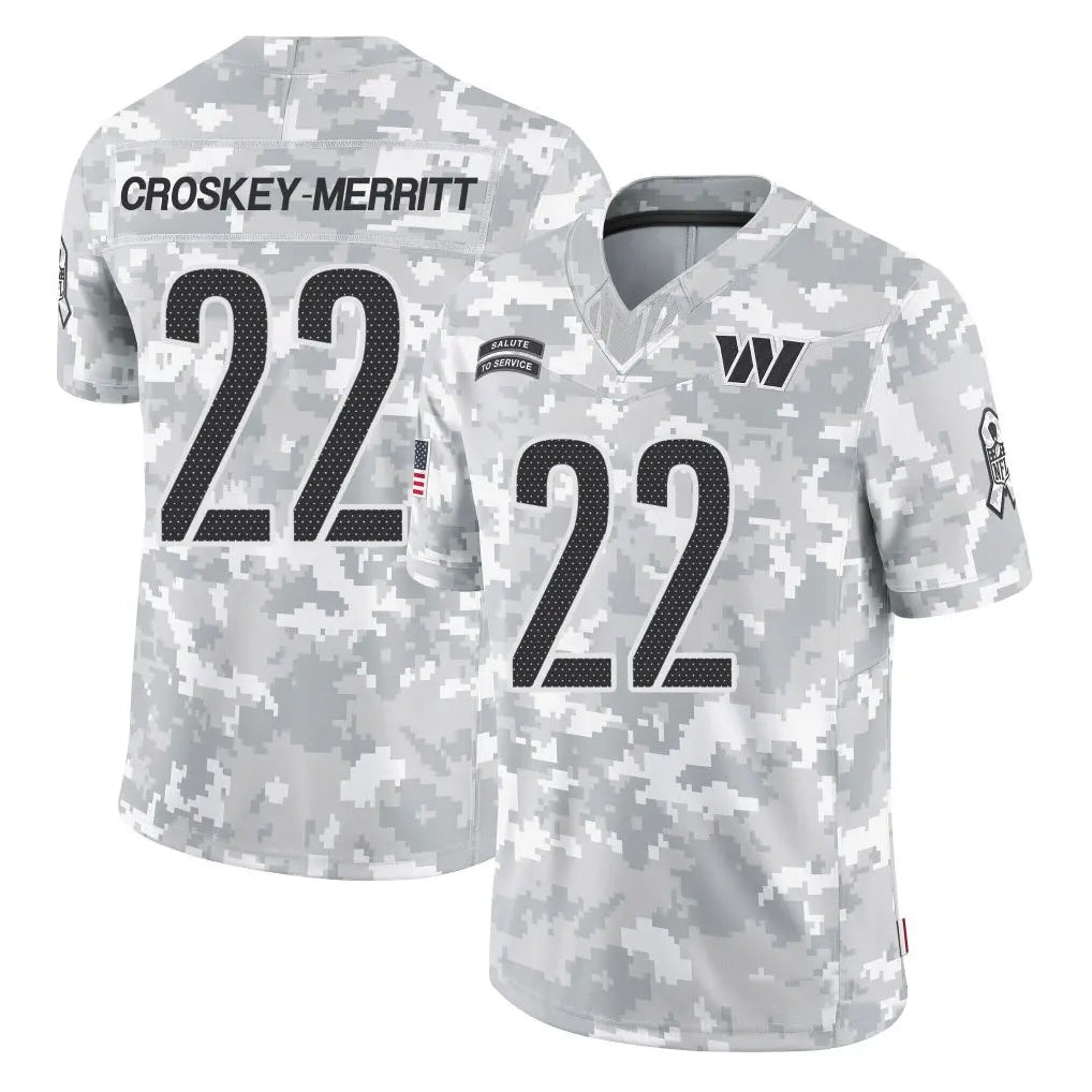 Silnrao W.Commanders #22 Jacory Croskey-Merritt Player Arctic Camo Salute to Service Limited Stitched Jerseys