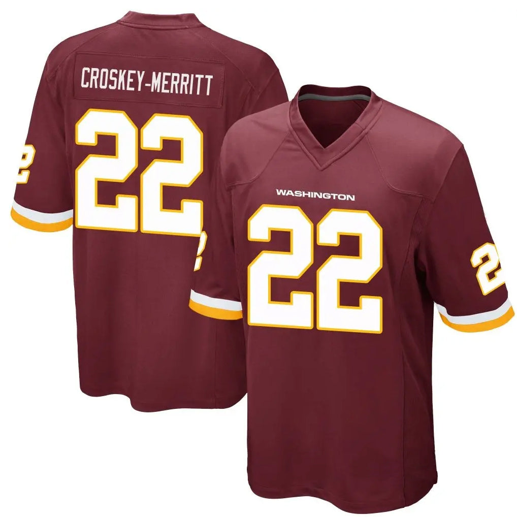 Silnrao W.Commanders #22 Jacory Croskey-Merritt Player Burgundy Game Stitched Jerseys