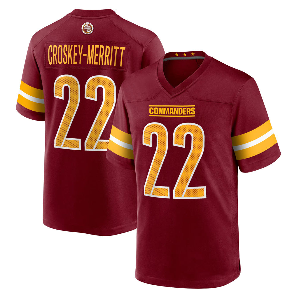 Silnrao W.Commanders #22 Jacory Croskey-Merritt Player Burgundy Home Game Stitched Jerseys