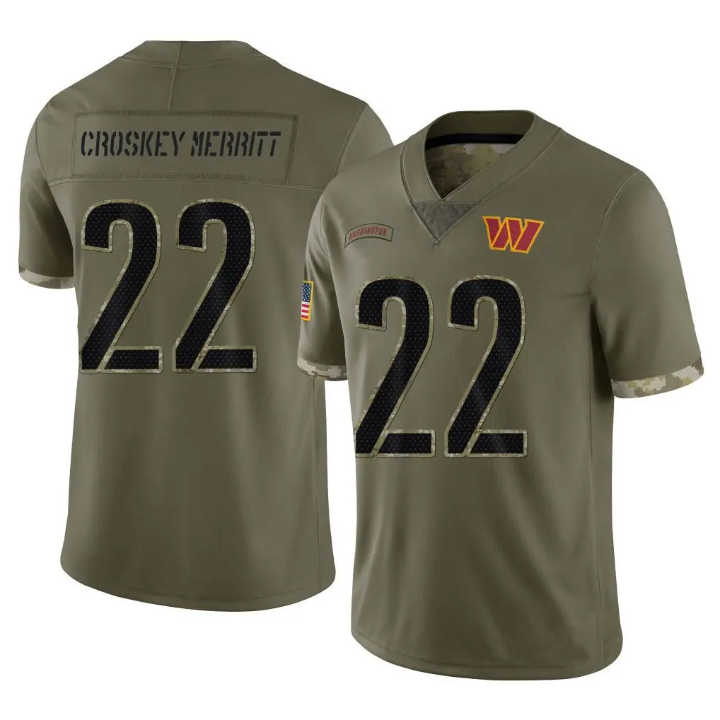 Silnrao W.Commanders #22 Jacory Croskey-Merritt Player Olive Salute To Service Stitched Jerseys