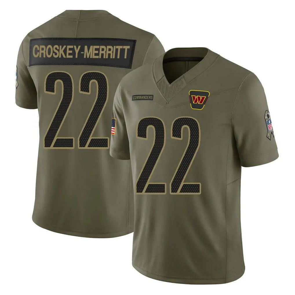 Silnrao W.Commanders #22 Jacory Croskey-Merritt Player Olive Salute To Service Limited Stitched Jerseys