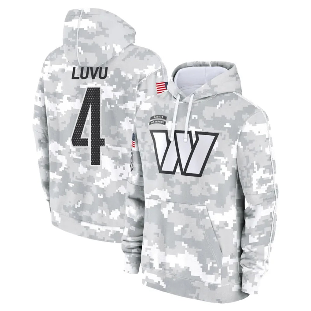 Silnrao W.Commanders #4 Frankie Luvu Player Arctic Camo Salute to Service Hoodies Stitched Jerseys