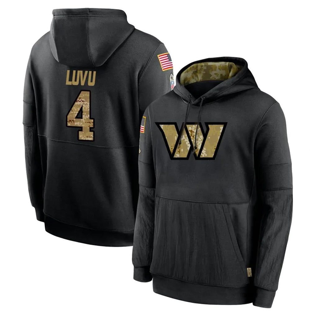 Silnrao W.Commanders #4 Frankie Luvu Player Black Salute to Service Hoodies Stitched Jerseys