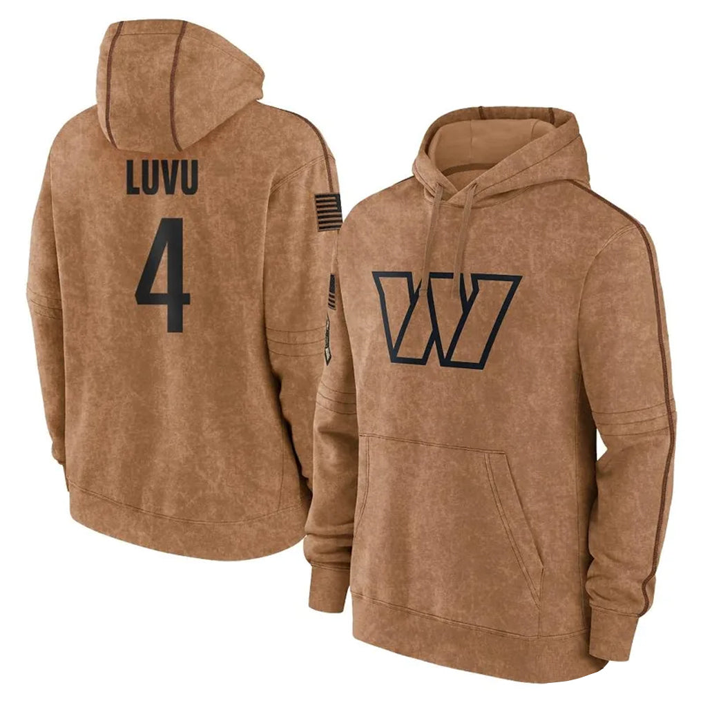Silnrao W.Commanders #4 Frankie Luvu Player Brown Salute to Service Hoodies Stitched Jerseys