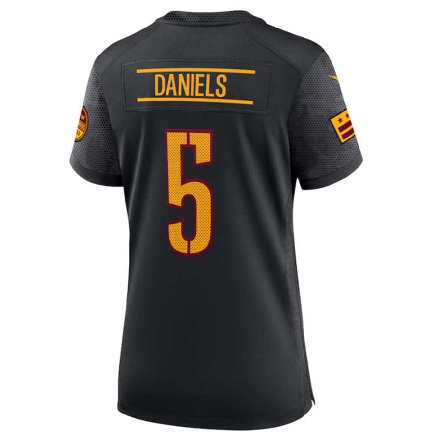 Silnrao W.Commanders #5 Jayden Daniels Black Game Player Jersey -American Stitched Jerseys