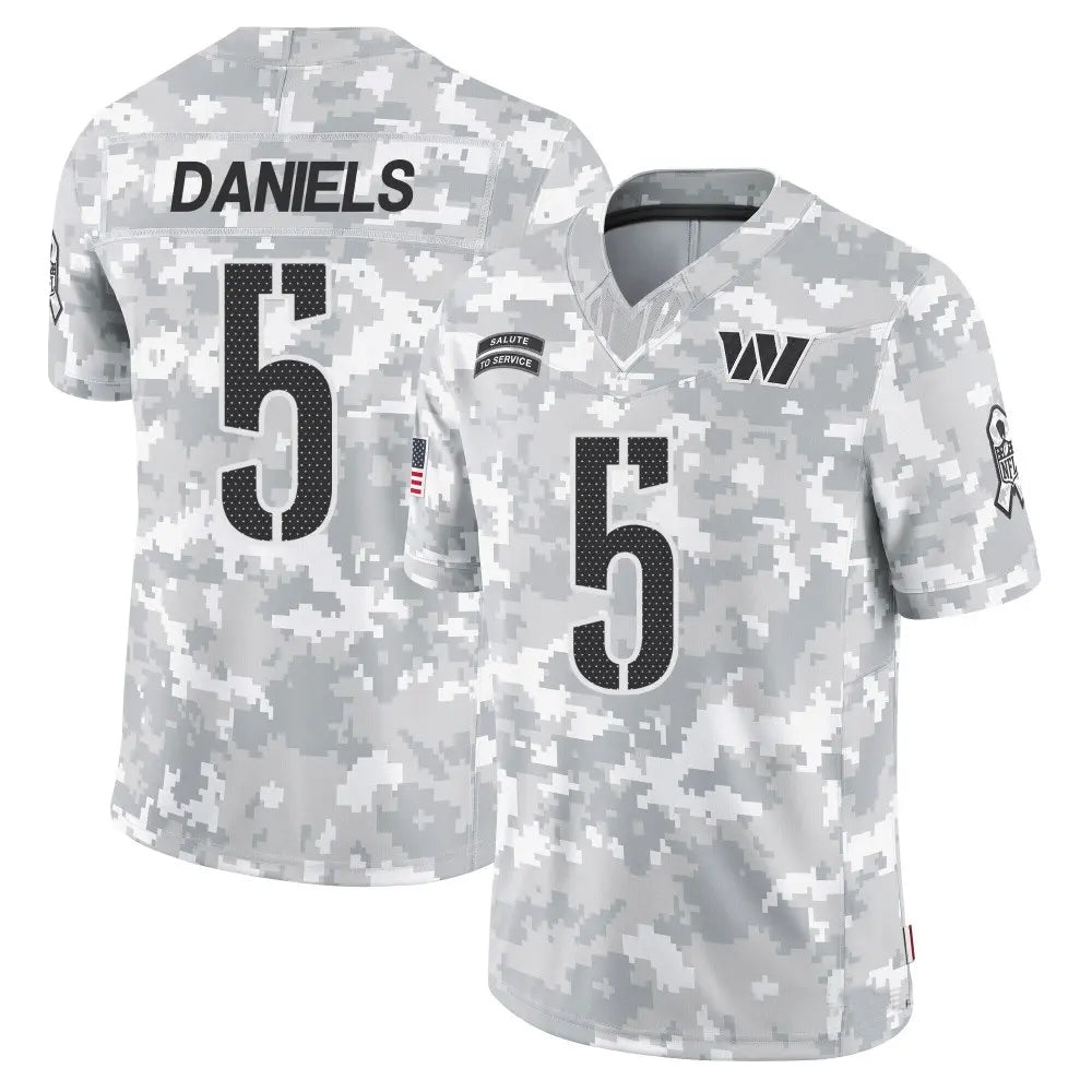 Silnrao W.Commanders #5 Jayden Daniels Player Limited Arctic Camo Salute to Service Stitched Jerseys