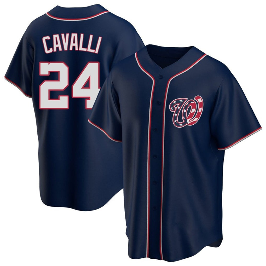 Silnrao W.Nationals #24 Cade Cavalli Player Navy Blue Replica Game Stitched Jerseys