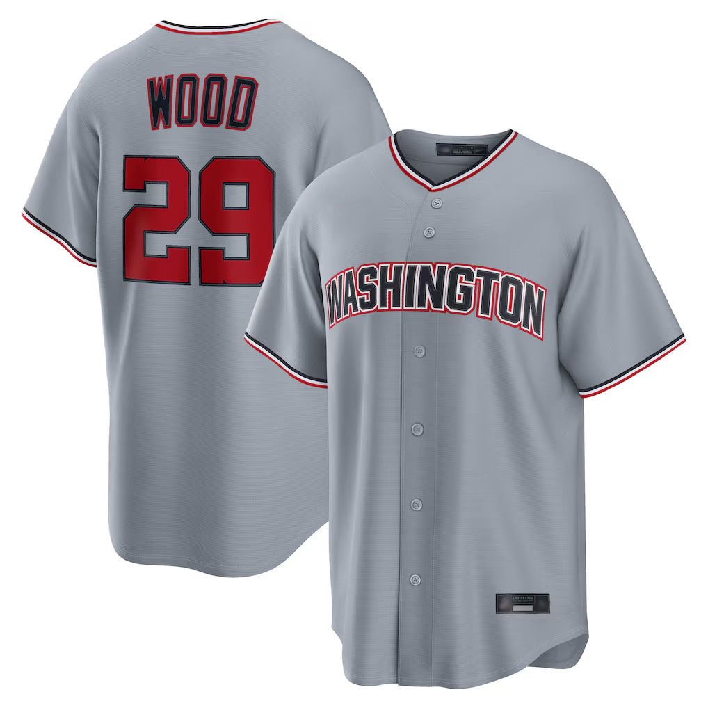 Silnrao W.Nationals #29 James Wood Player Gray Road Replica Stitched Jerseys