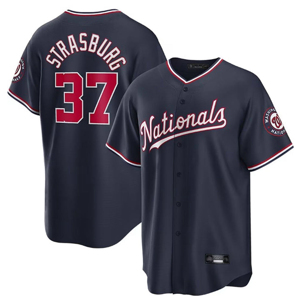 Silnrao W.Nationals #37 Stephen Strasburg Player Navy Replica Stitched Jerseys