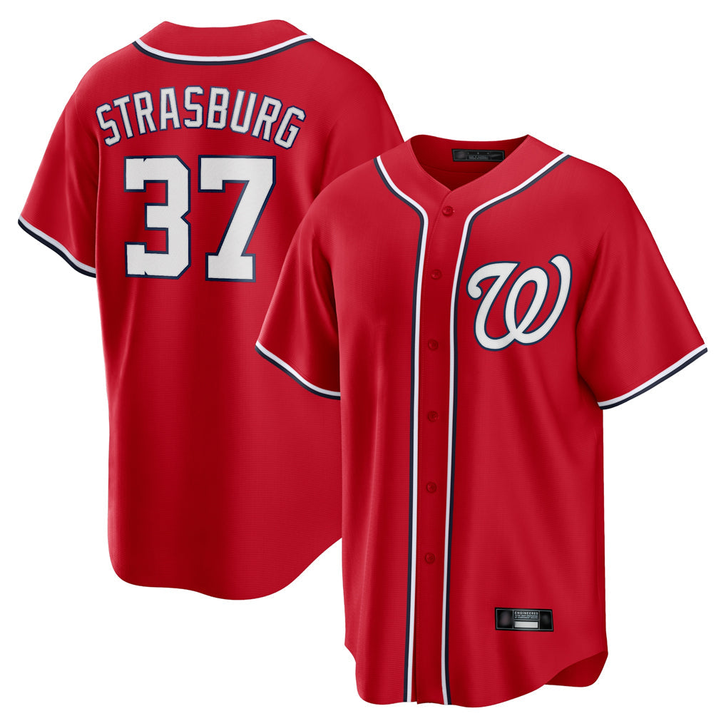 Silnrao W.Nationals #37 Stephen Strasburg Player Red Alternate Replica Player Game Stitched Jerseys