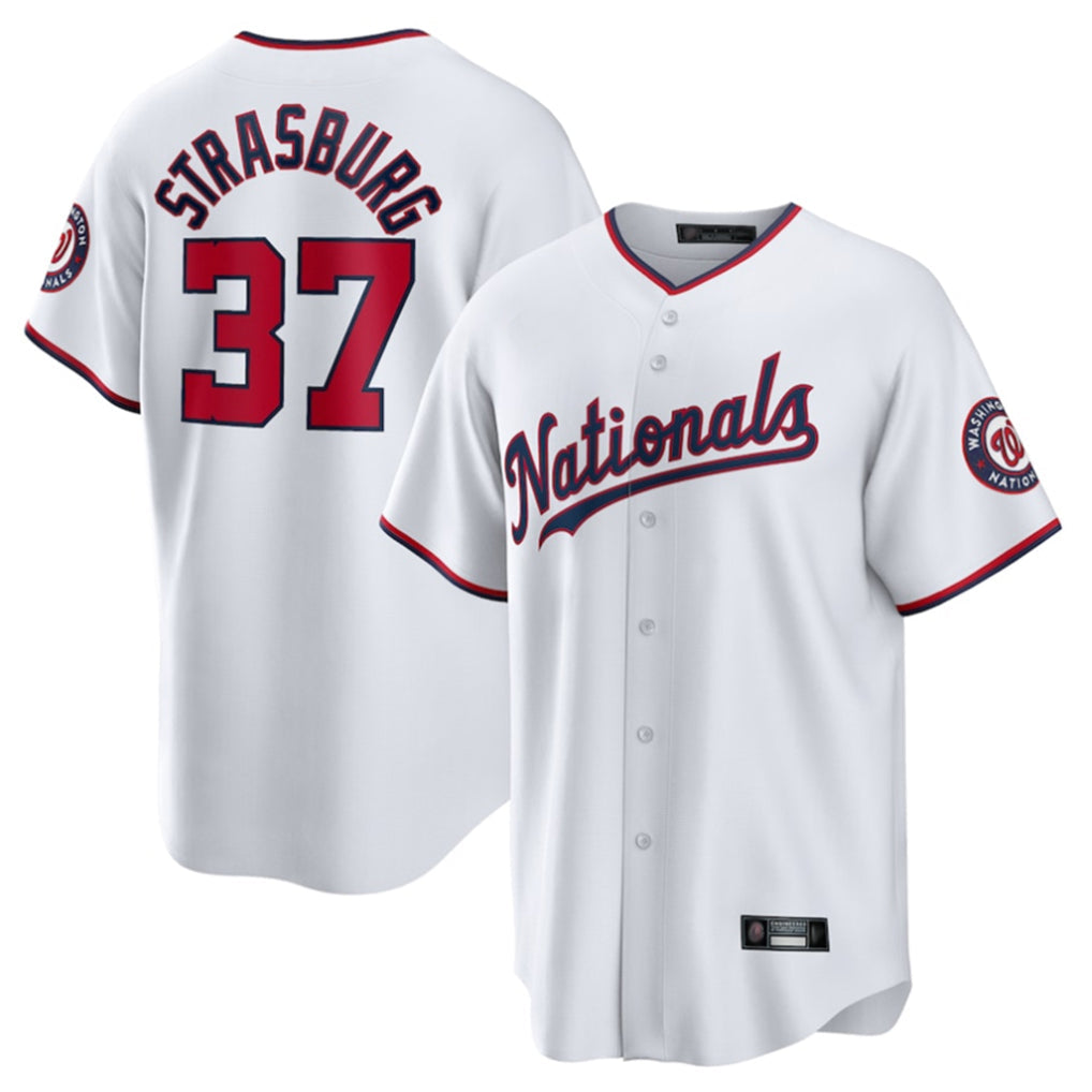 Silnrao W.Nationals #37 Stephen Strasburg Player White Home Game Stitched Jerseys